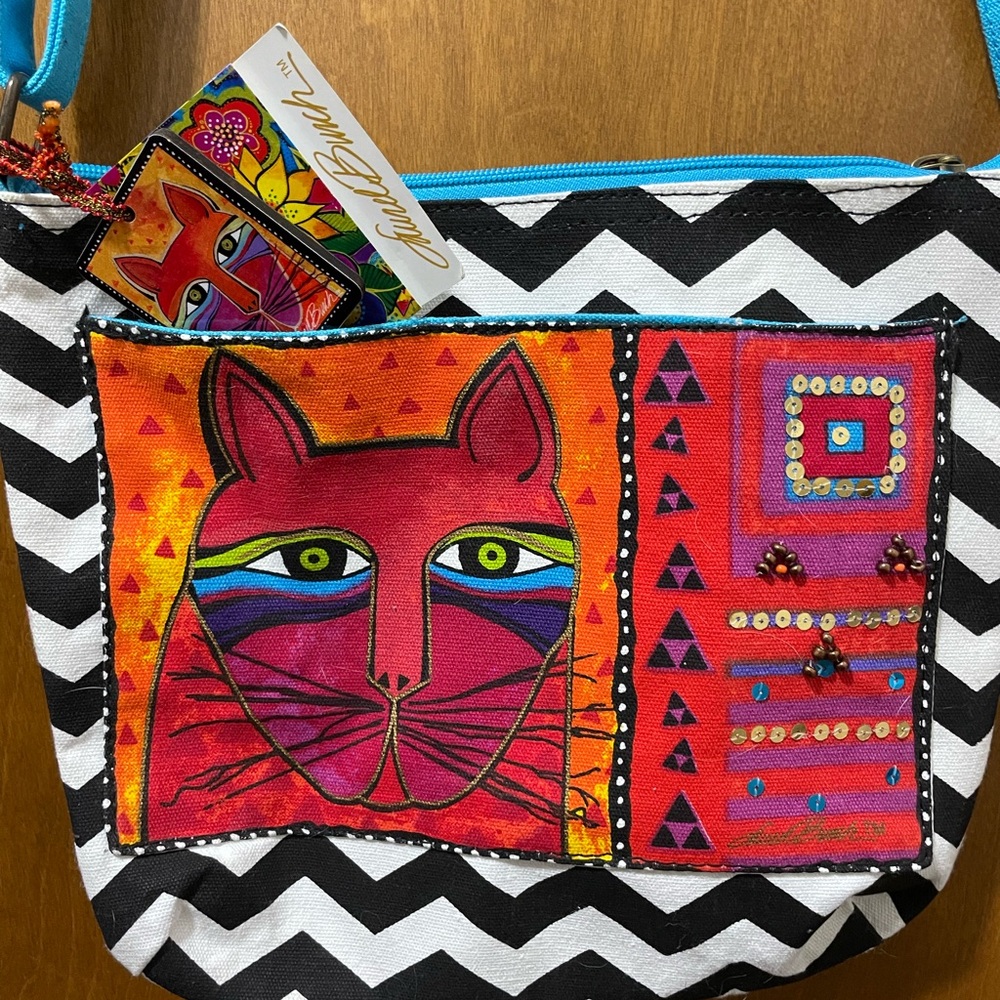 Laurel Burch Red and Orange Cat Shoulder/Crossbody Bag, NWT